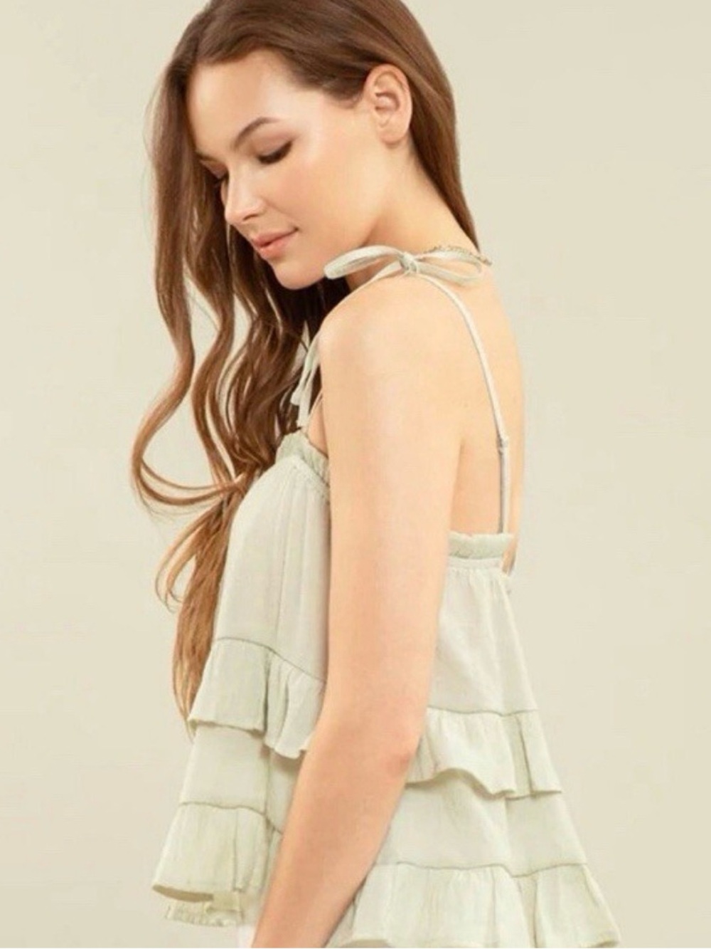 Light Green Ruffle Tie-Shoulder Women's Top